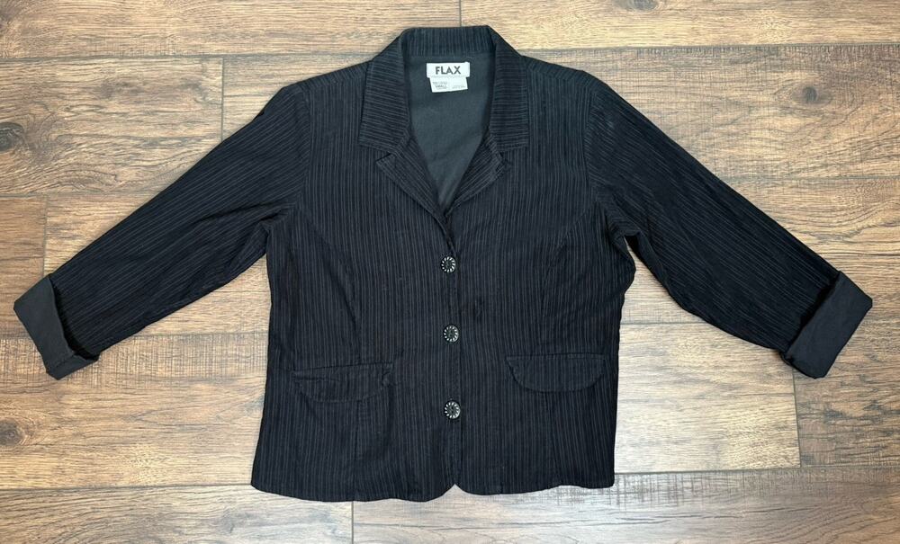 Flax Jacket Women Black Corduroy Blazer 3 Button Equestrian Old Money Cotton S